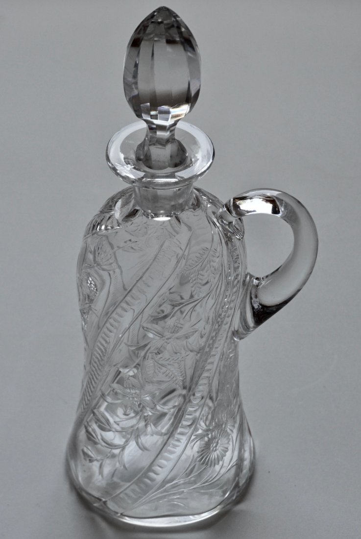 Antique English Thomas Webb Rock Crystal Intaglio Cut G: Antique English Thomas Webb Rock Crystal Intaglio Cut Glass Decanter Signed Approximately 9 ¾ inches tall x 3 7/16 inches in diameter.