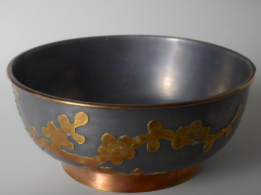 Oriental Style Pewter Bowl Sakura Tree Blossom Brass (1 of 6)