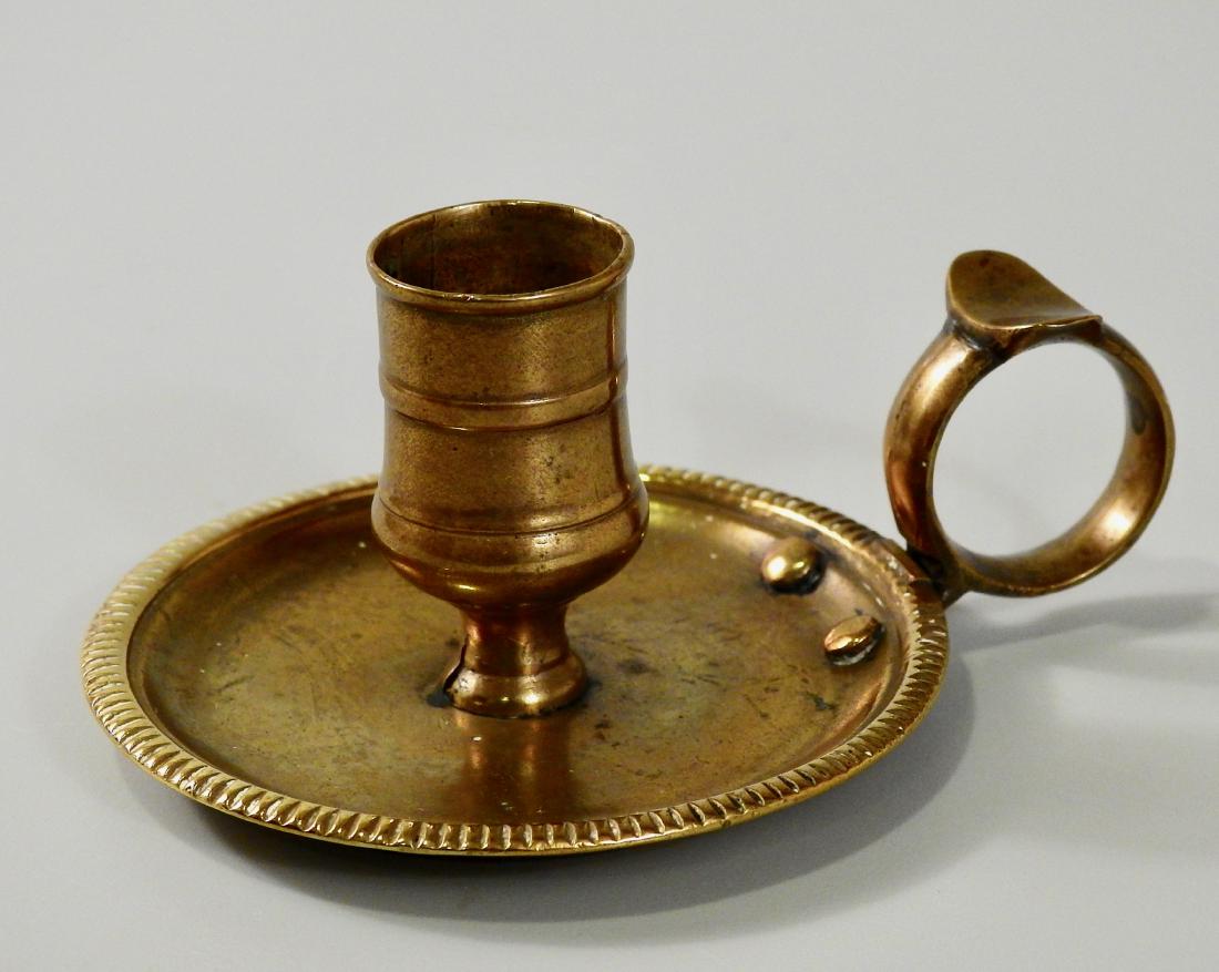 Antique English Brass Candle Holder Chamberstick Mid (1 of 4)