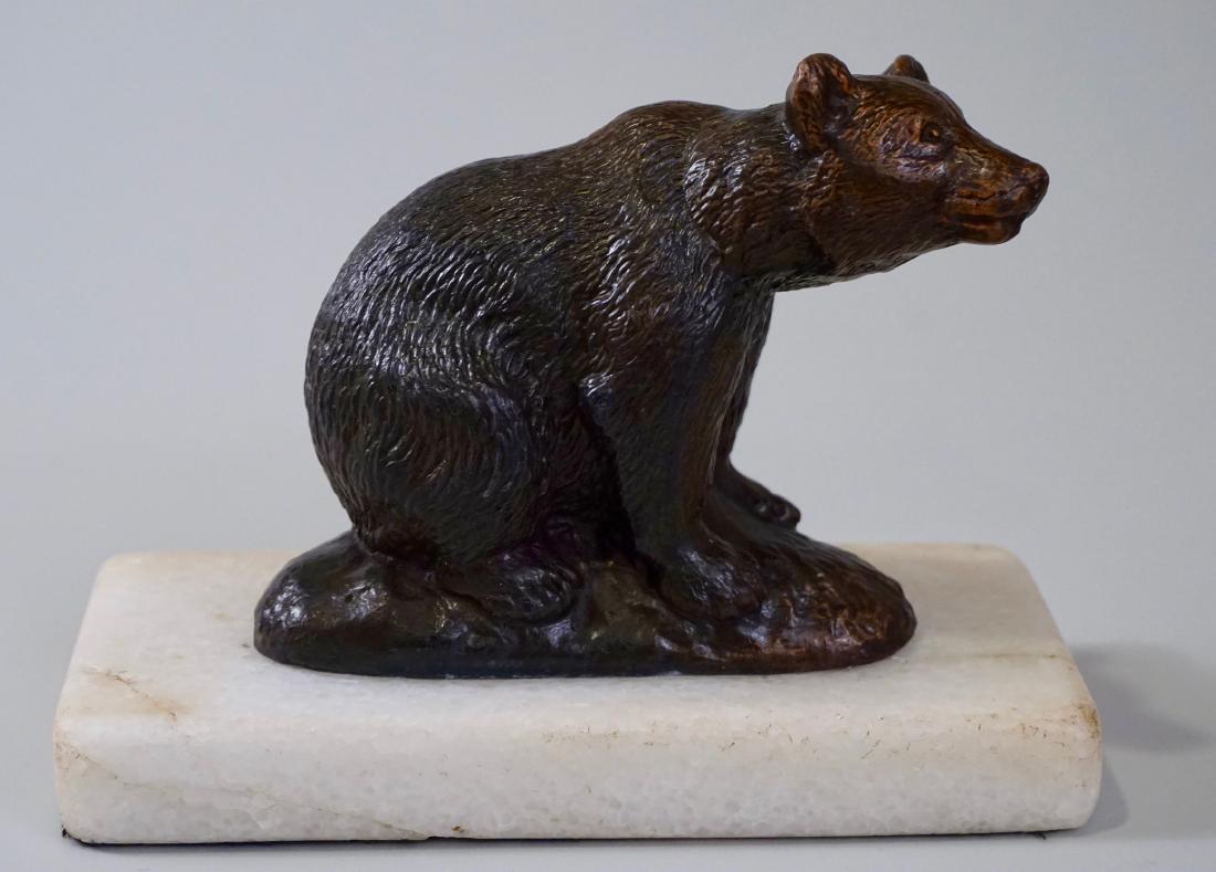 Spelter Bear Figurine on White Marble Base Paperweight (1 of 8)