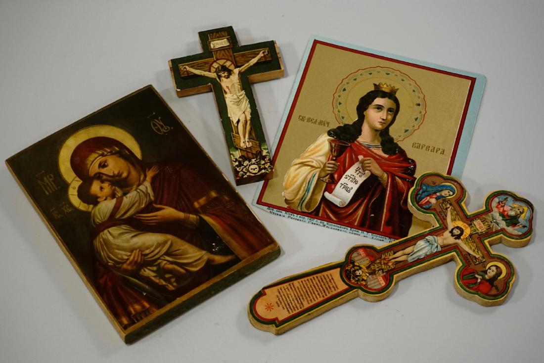 19th Century Lithograph Russian Cross Icon Lot of 4 (1 of 6)