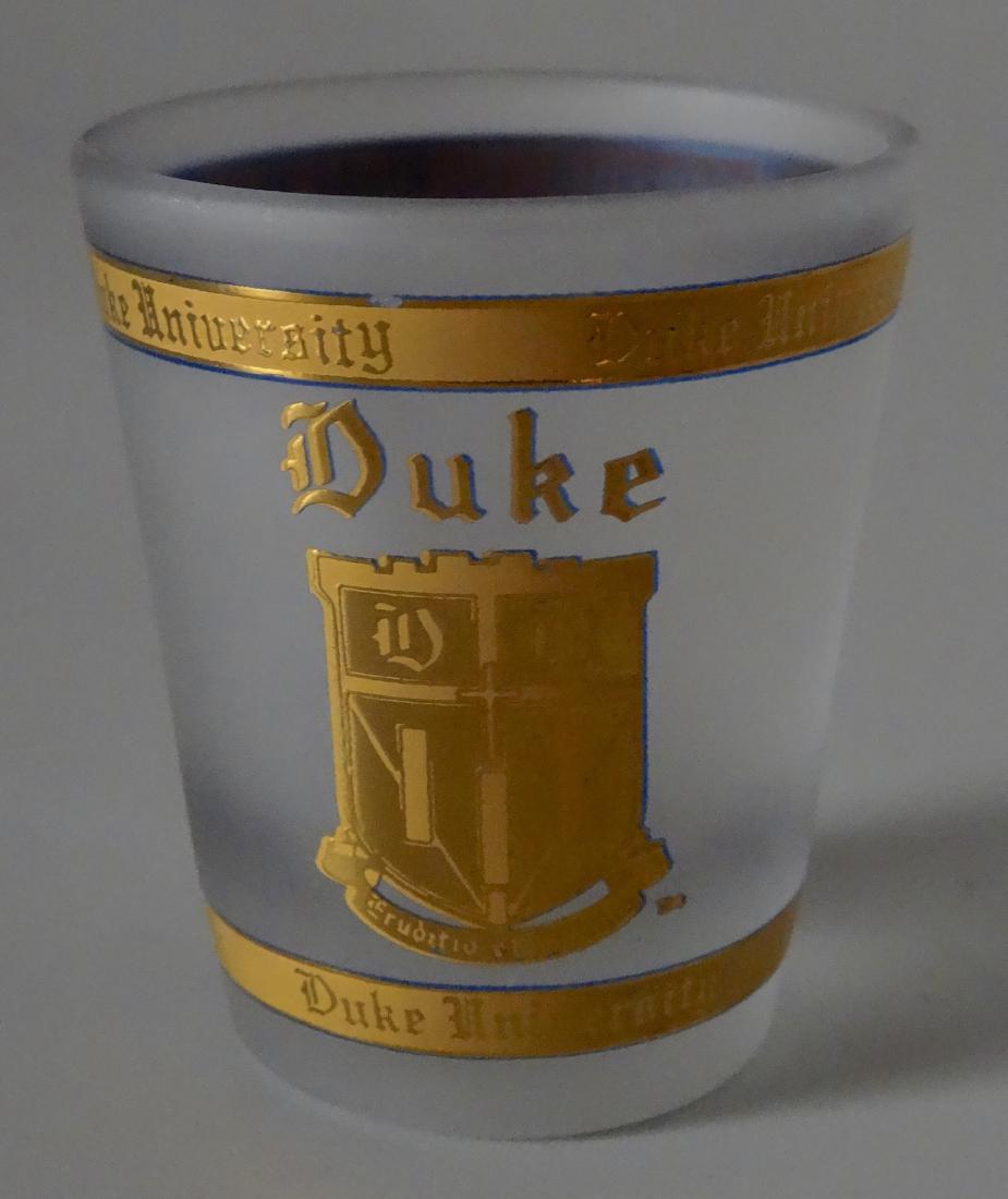 Duke University NC Graduation Shot Glass Frosted Gilded: Duke University NC Graduation Shot Glass Frosted Gilded Approximately 2 5 /16" tall.