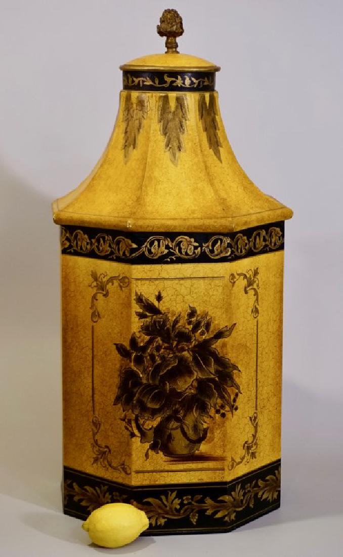Large Italian Yellow Pagoda Tin Tea Canister Antique (1 of 6)