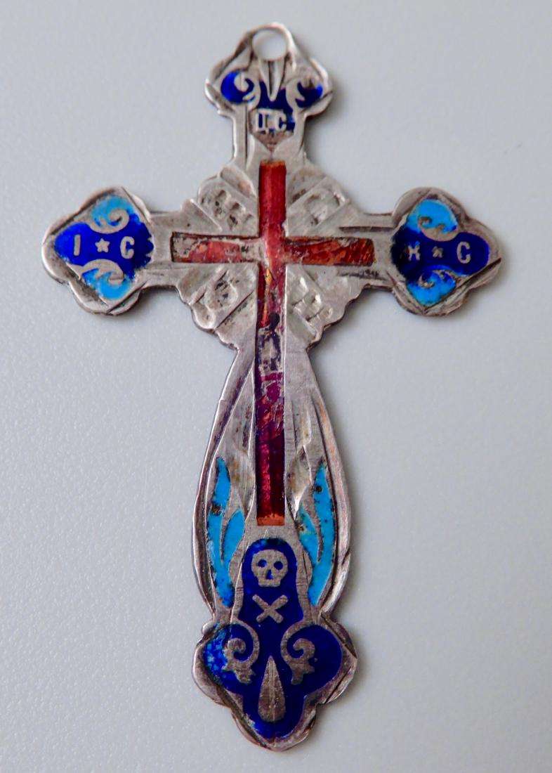 Antique Russian 84 Silver and Enamel Cross Pendant (1 of 5)