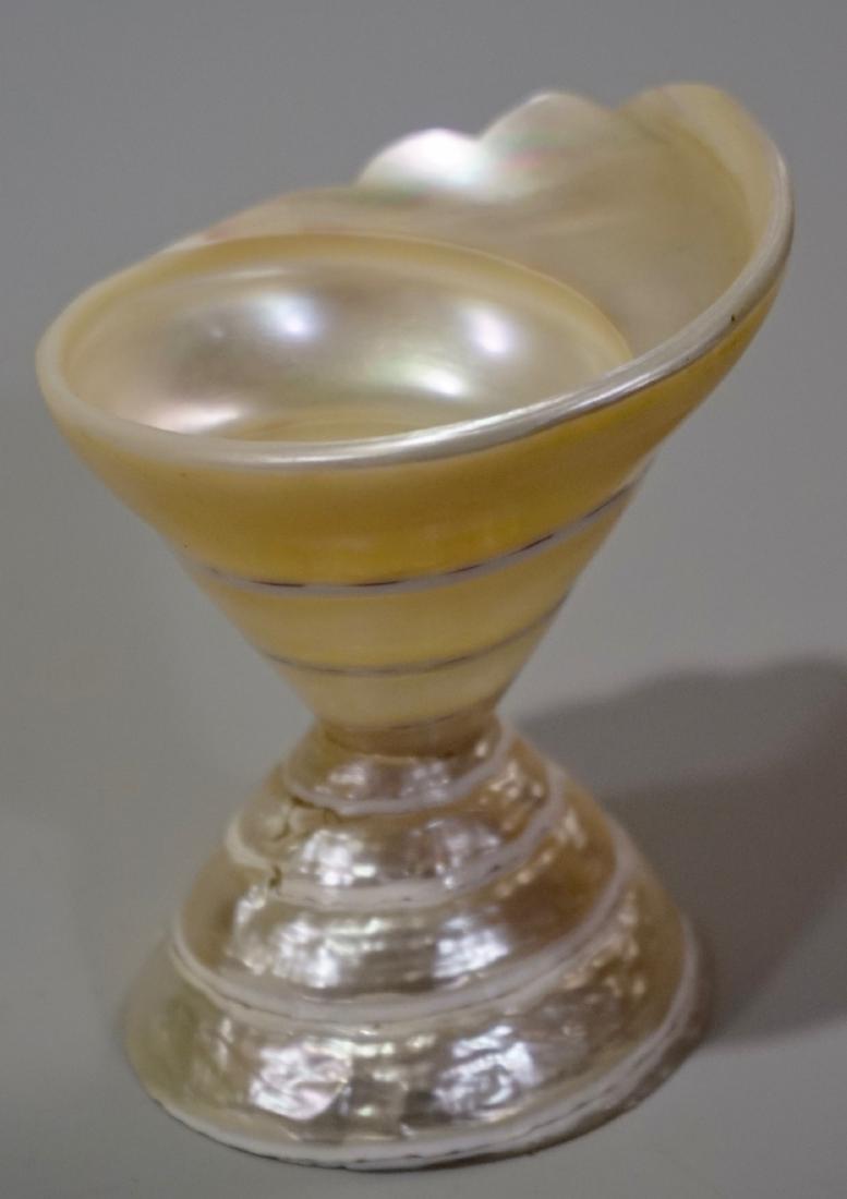 Victorian Nacre MOP Shell Vase: Victorian Nacre MOP Shell Vase Approximately 3 1/16 inches in diameter and 3 3/4 inches tall.