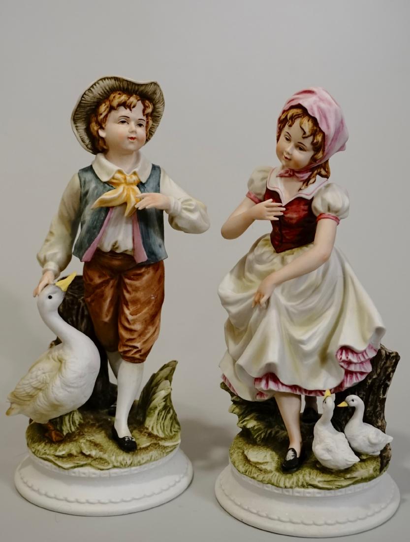 Bisque Porcelain Geese Theme Figurines Pair Marked (1 of 10)