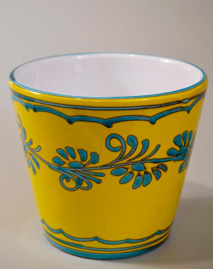 Turquoise Yellow Cachepot Italian Ceramic Planting Pot (1 of 3)