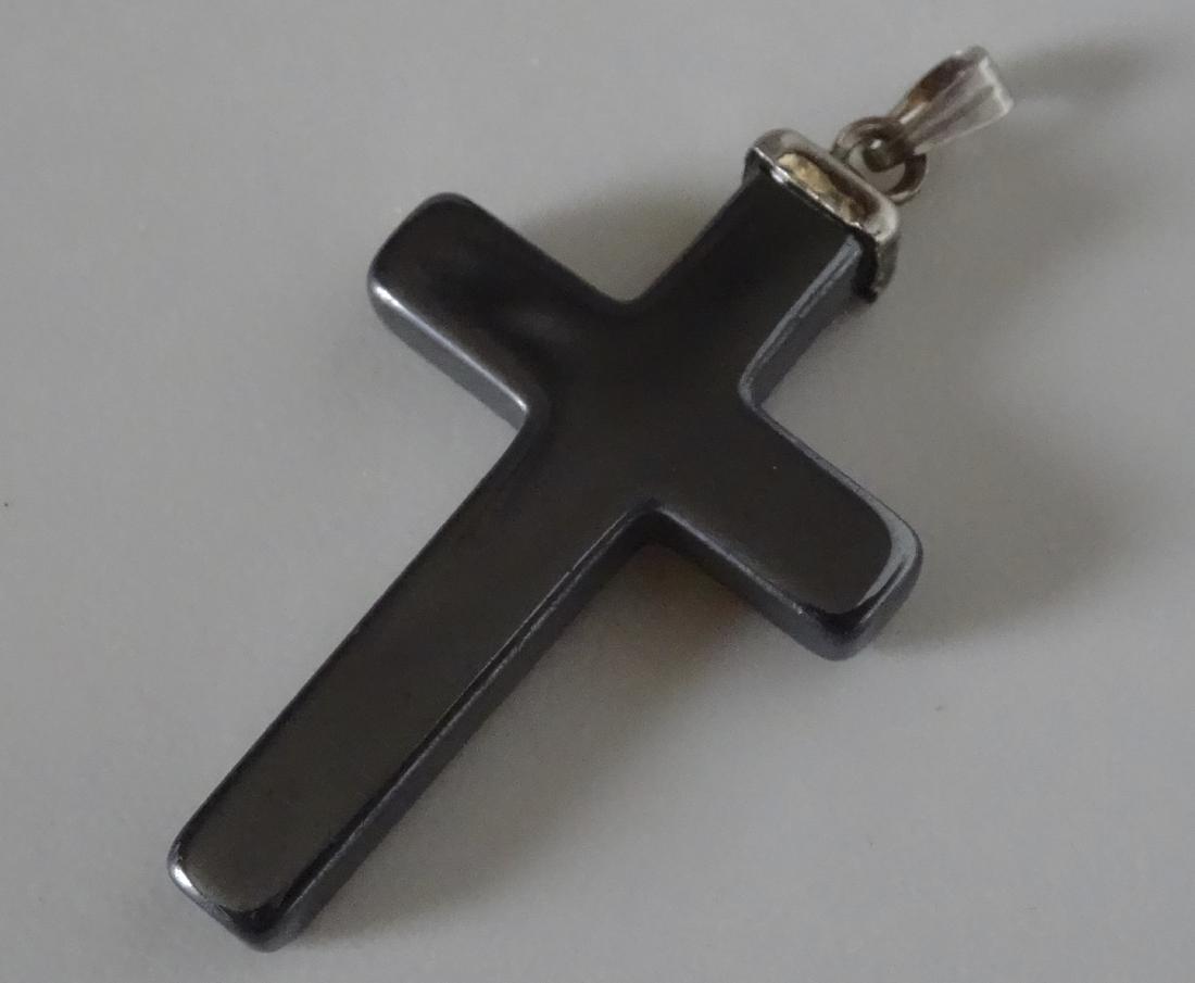 Vintage Hematite Carved Stone Healing Cross Pendant (1 of 3)