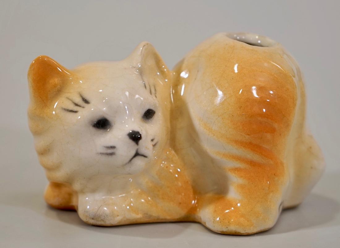 Furry Cat Vintage Ceramic Figural Toothbrush Holder (1 of 4)