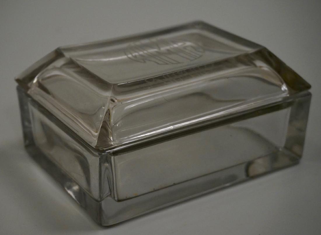 Vintage Glass Casket Trinket Box Carved Monogram Art: Vintage Glass Casket Trinket Box Carved Monogram Art Deco Period 4 3/4 x 3 5/8 x 2 1/2 inches tall.