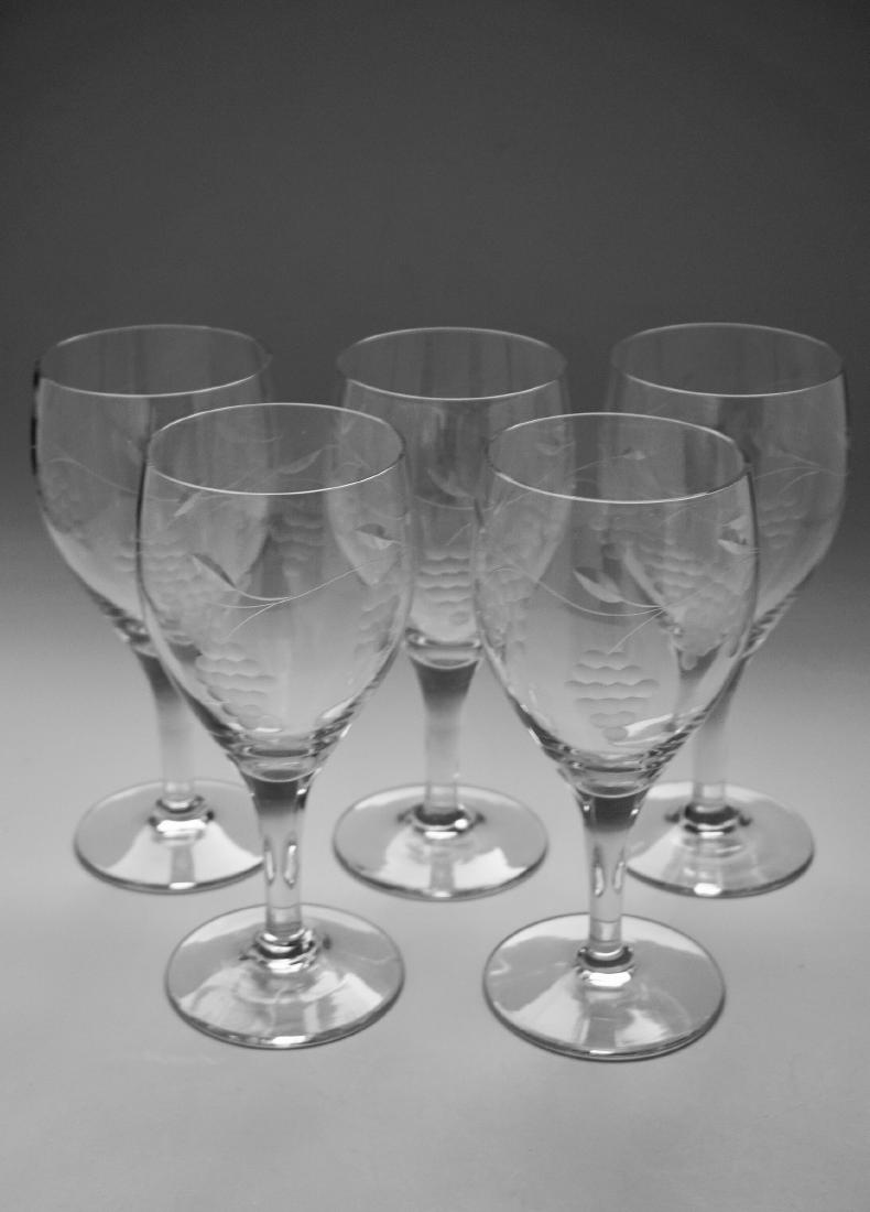 Vintage Cut Glass Goblets Engraved Wine Glasses Lot of: Vintage Cut Glass Goblets Engraved Wine Glasses Lot of 5 6 13/16 inches tall.