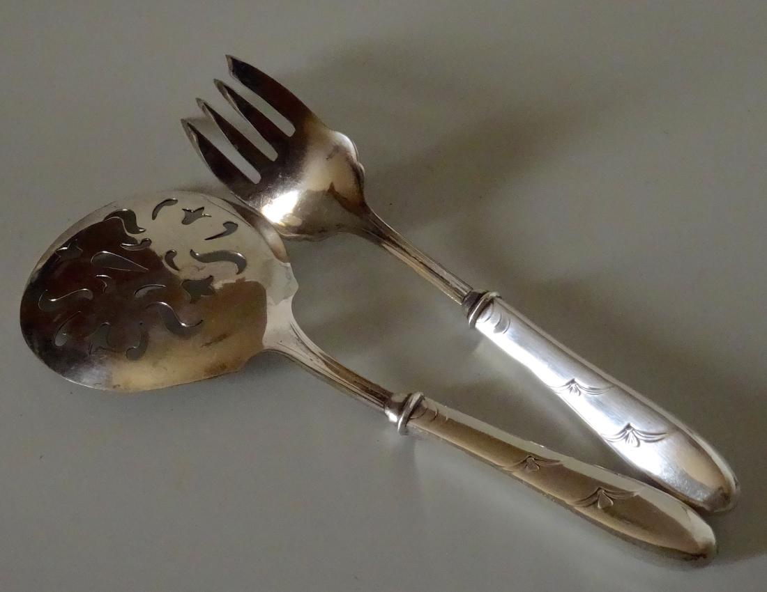 Vintage Salad Serving Set Fork Spoon Marked Sterling (1 of 8)