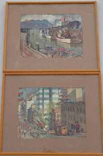 Louis Macouillard Vintage Mid Century San Francisco: Louis Macouillard Vintage Mid Century San Francisco Prints Pair Louis Macouillard (1913-1987) Born: San Francisco, CA; Studied: California College of Arts and Crafts (Oakland), Art Students League (Ne