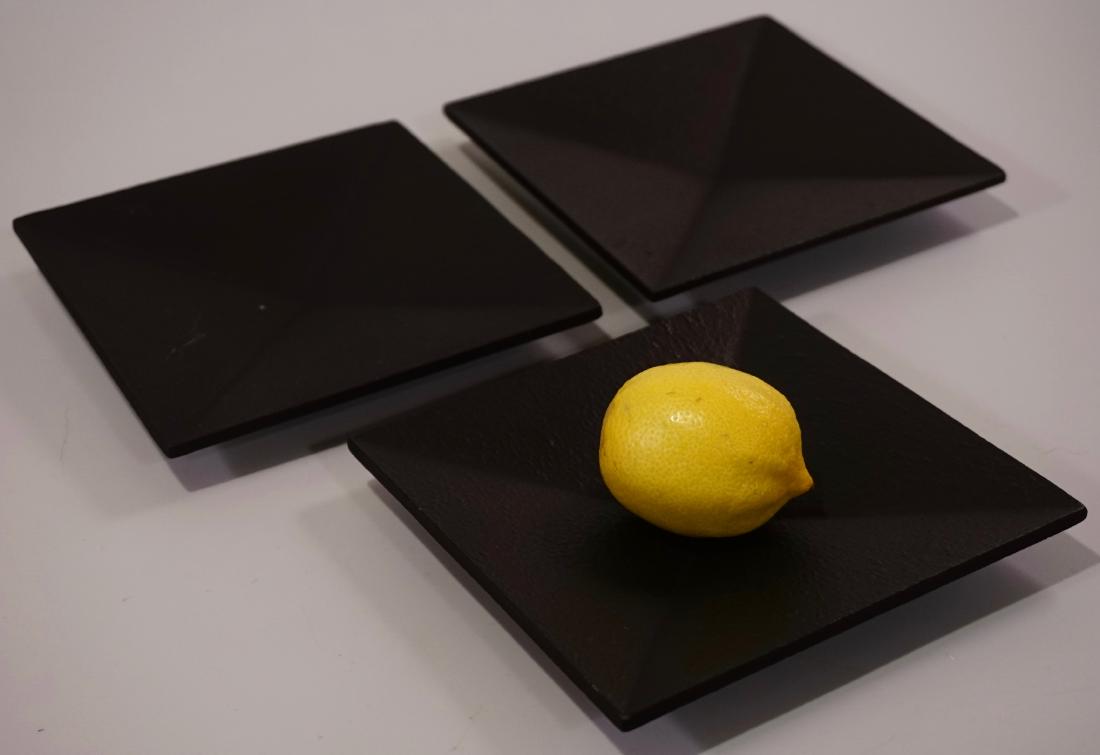 Square Fold Line Cast Iron Plate Set of 3 Japan Made: Square Fold Line Cast Iron Plate Set of 3 Japan Made Approximately 5 15/16 x 5 15/16 inches.