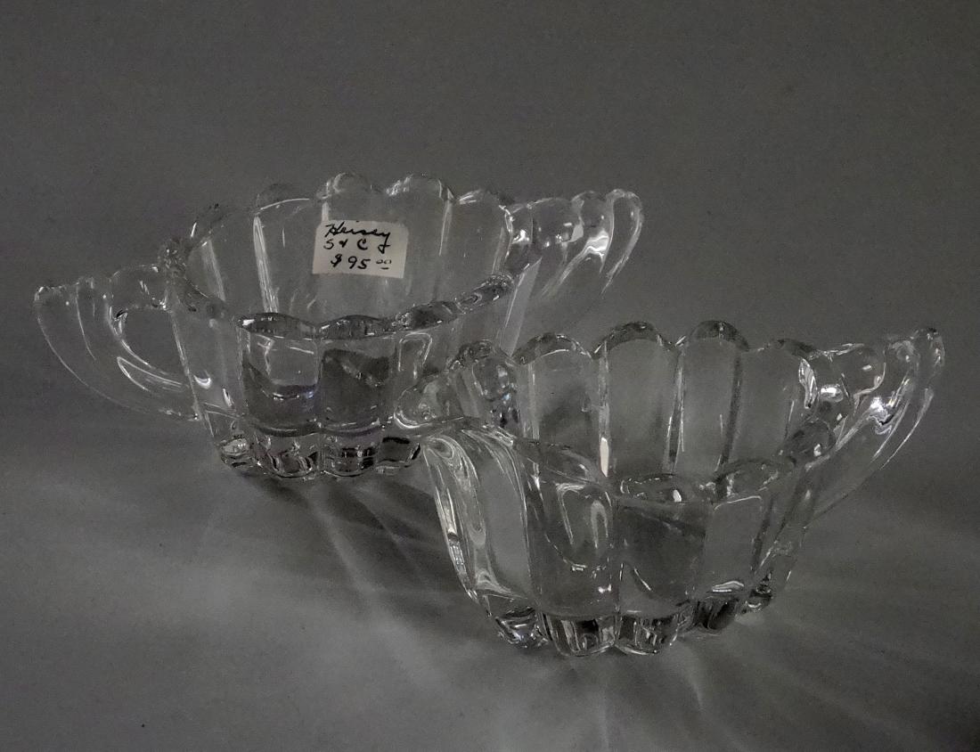 Heisey Crystolite Pressed Glass Creamer and Sugar Set: Heisey Crystolite Pressed Glass Creamer and Sugar Set Creamer is approximately 4 3/8 x 2 1/16 x 2 1/16 inches; sugar 4 7/8 x 2 1/8 x 1 7/8 inches.