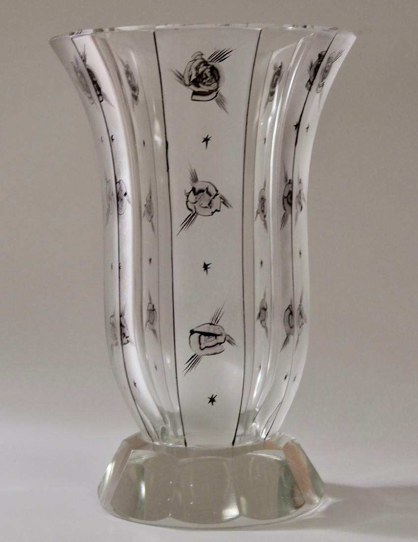 Art Glass Deco Crystal Black Enamel Painted Vase (1 of 10)