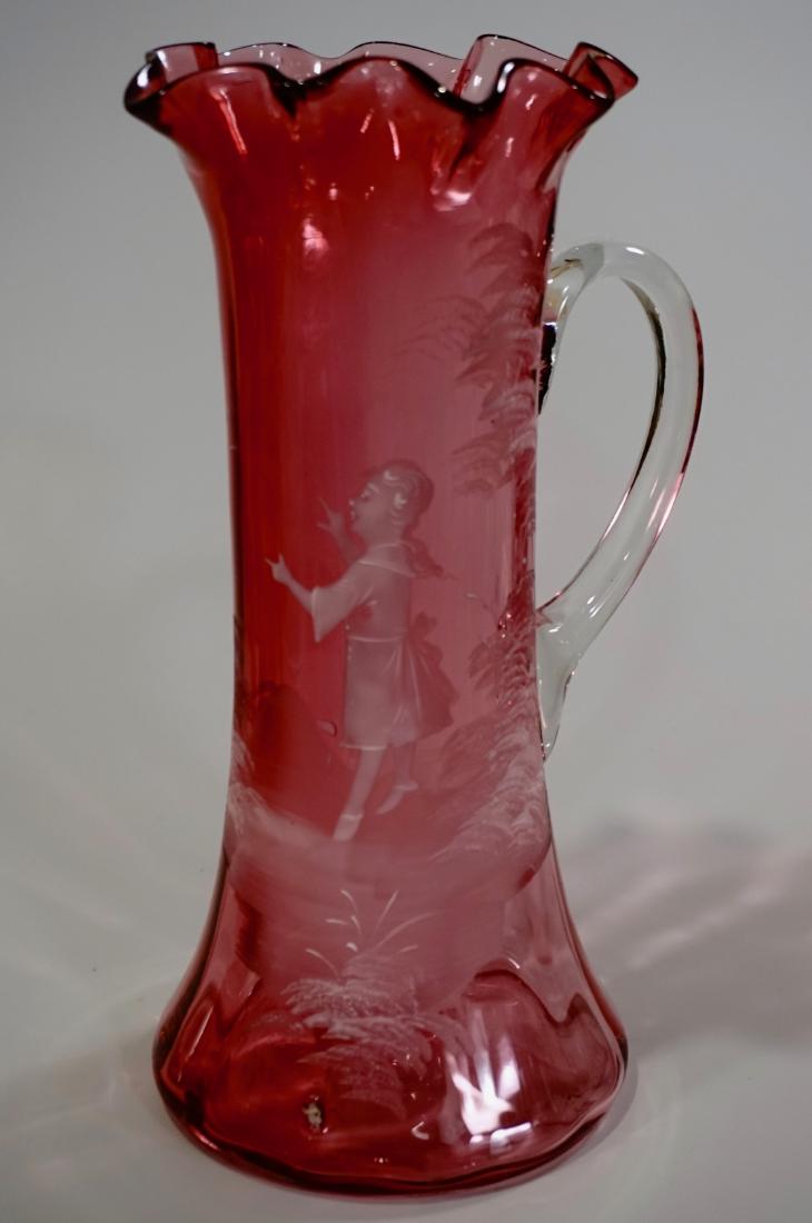 Victorian Mary Gregory Cranberry Glass Jug Water (1 of 6)