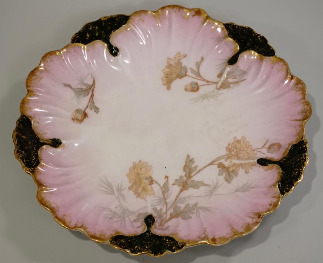 Antique Laviolette Limoges France Pink Plate Green: Antique Laviolette Limoges France Pink Plate Green Arrow AK CD Marks Antique c 1900 Molded Plate by Laviolette Limoges Porcelain Factory (Green Arrow Mark), decorated by Klingenberg and Dwenger decora