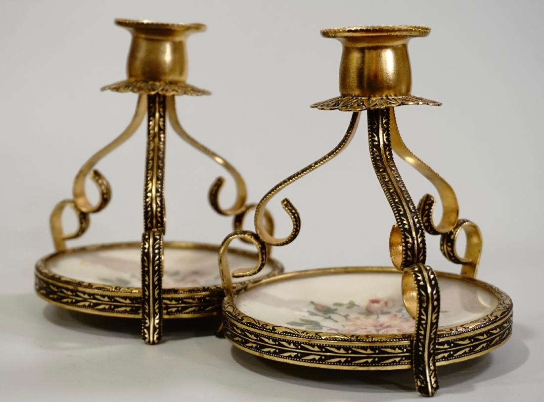 English Embroidered Petit Point Candlesticks Vintage (1 of 6)