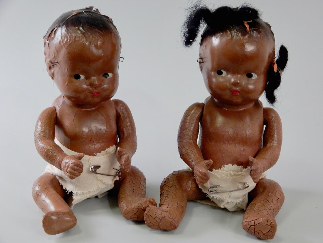 Vintage Jointed Composition Baby Diaper Doll Pair Old (1 of 7)