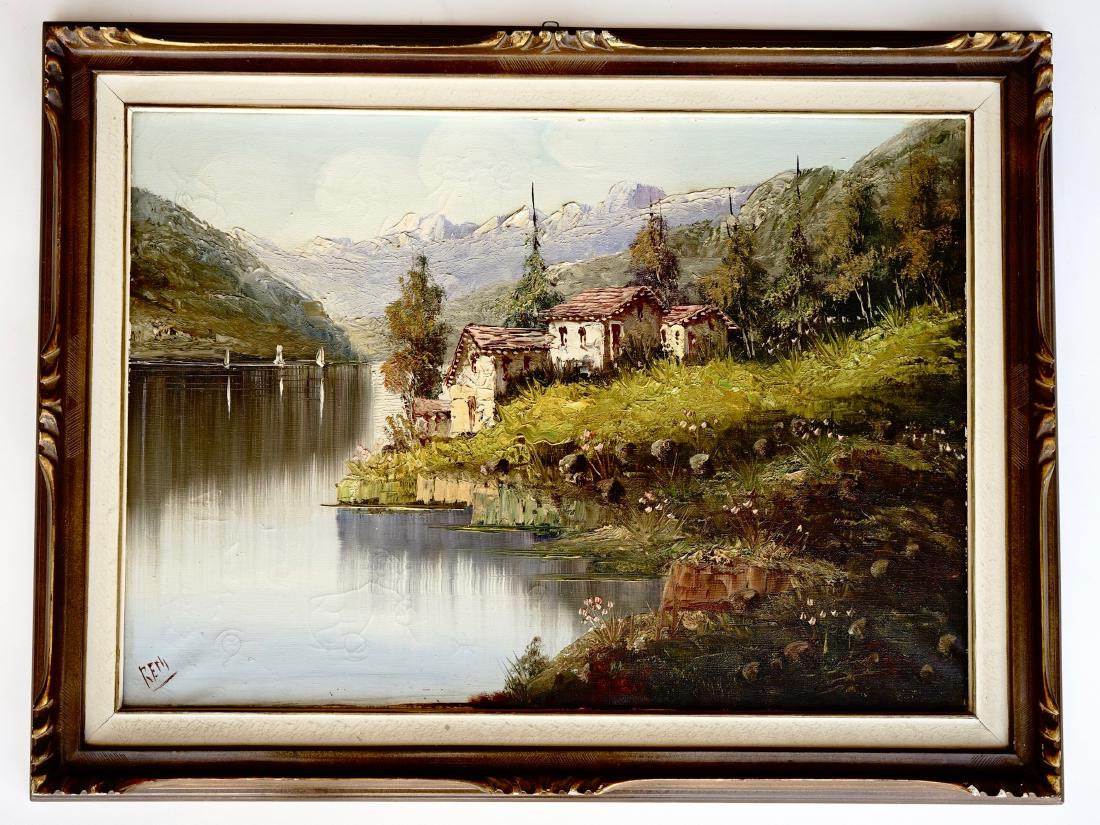 Vintage Mid Century Alpine Lake Landscape Signed (1 of 8)