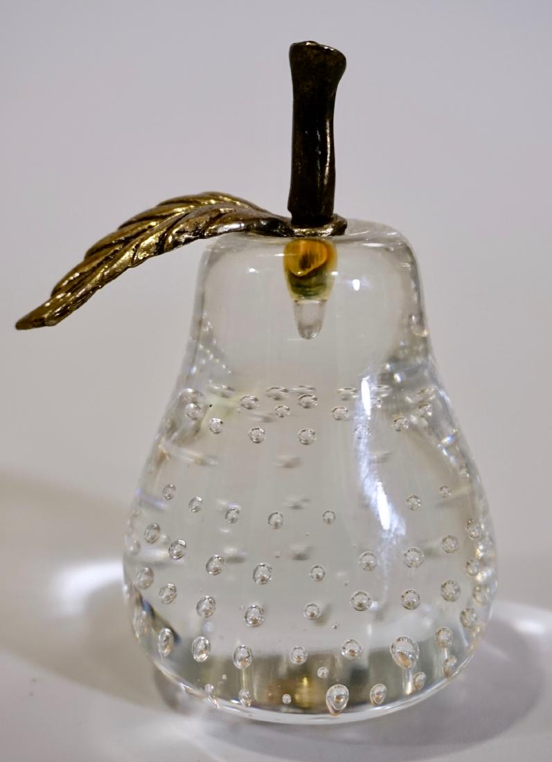 Art Glass Pear Paperweight Controlled Bubbles Metal: Art Glass Pear Paperweight Controlled Bubbles Metal Accent Approximately 3 11/16 inches.