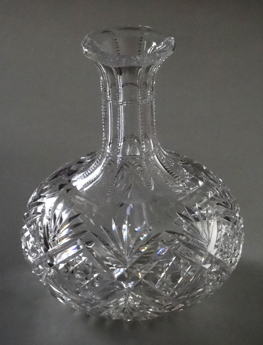 Fine Hawkins ABP Crystal Cut Glass Carafe Wine Serving: Fine Hawkins ABP Crystal Cut Glass Carafe Wine Serving Bottle Approximately 7 5/8 inches tall x 5 13/16 inches in diameter.