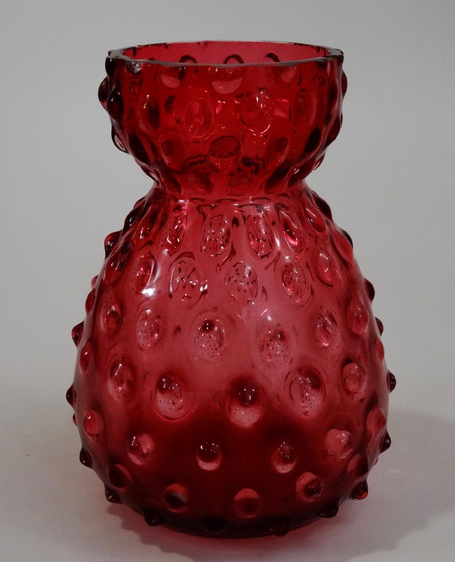 Hobnail Cranberry Glass Sack Formed Vase Pontil Blown: Hobnail Cranberry Glass Sack Formed Vase Pontil Blown Victorian Art Glass 5 9/16 inches tall and 3 3/4 inches in diameter.