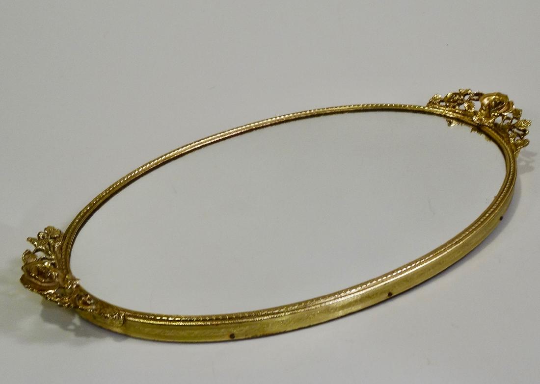 Oval Mirrored Vanity Tray Platter Gold Rose Design (1 of 4)