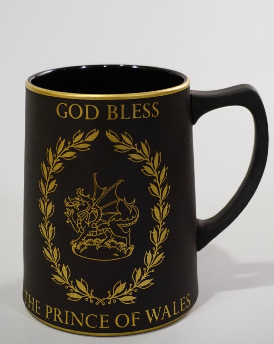 Wedgwood Black Basalt Jasperware Tankard 1969: Wedgwood Black Basalt Jasperware Tankard 1969 Commemorative Mug God Bless the Prince of Wales Designed by Norman Wilson in matte black basalt jasperware with gilded decoration Wedgwood mug commemorati