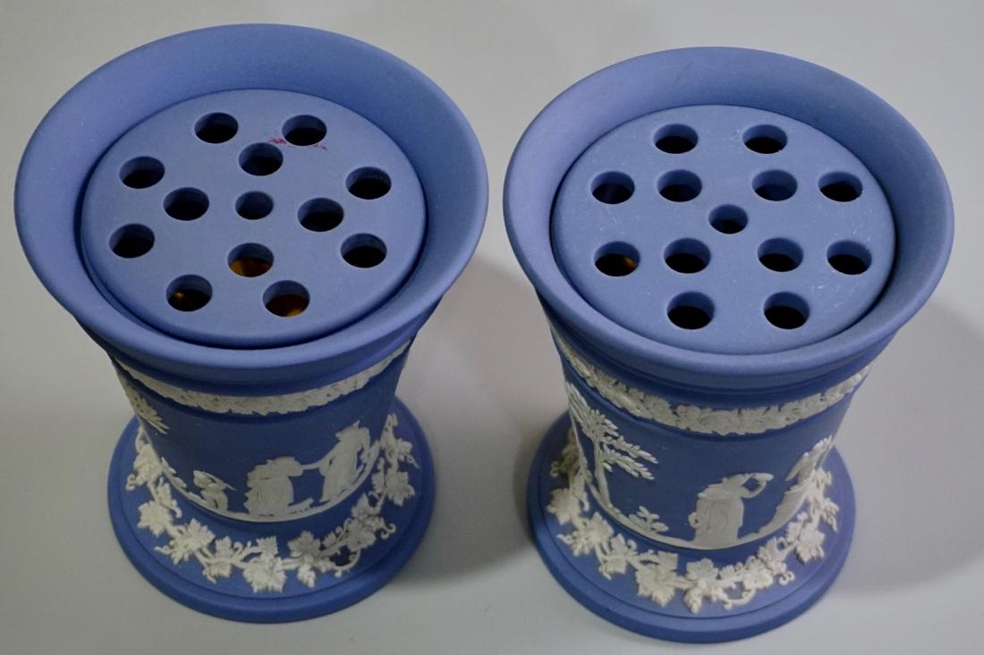 Blue Jasper Wedgwood Vase Flower Frog Set Pair Lot of 2 (1 of 8)