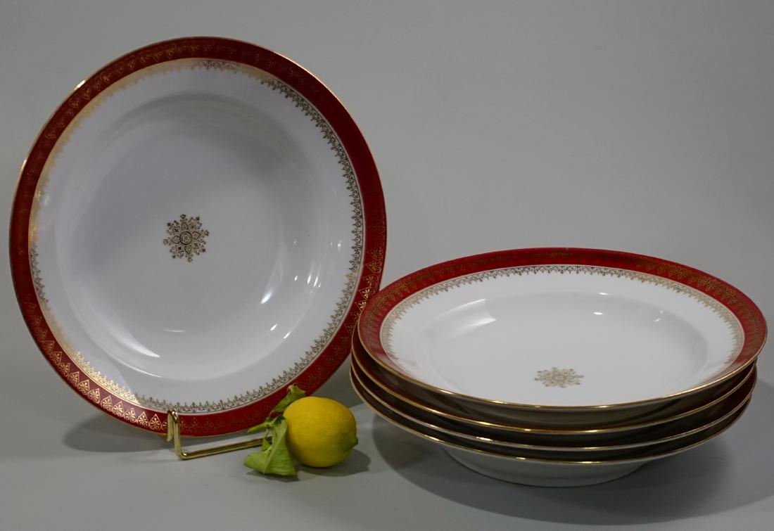 Bassett Limoges Austria Antique European Soup Plate Lot: Bassett Limoges Austria Antique European Soup Plate Lot of 5 Plates Antique porcelain dishes c1900, made by the Limoges factory for George Bassett. Approximately 9 3/4 inches in diameter.