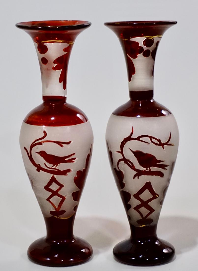 Bohemian Ruby Glass Bird Theme Vase Pair (1 of 6)