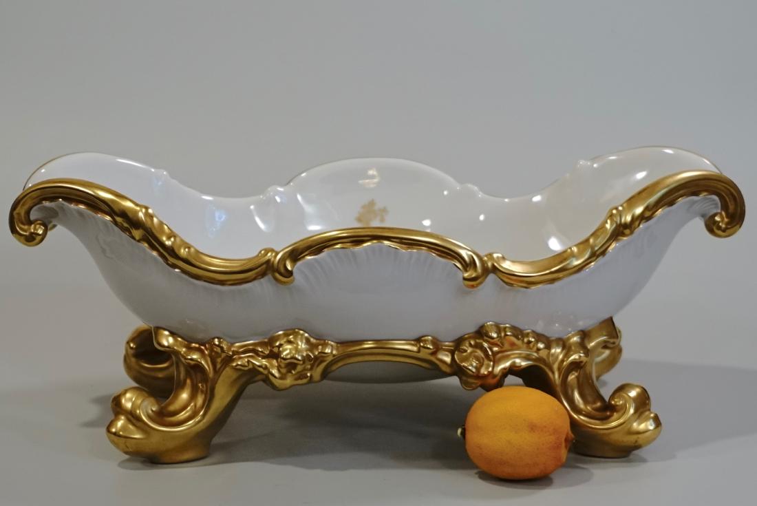 Rosenthal Rococo Style White Gold Porcelain Centerpiece: Rosenthal Rococo Style White Gold Porcelain Centerpiece Large Blanc de Chine Glazed Bowl Approximately 14 3/4 x 7 7/8 x 5 1/2 inches.