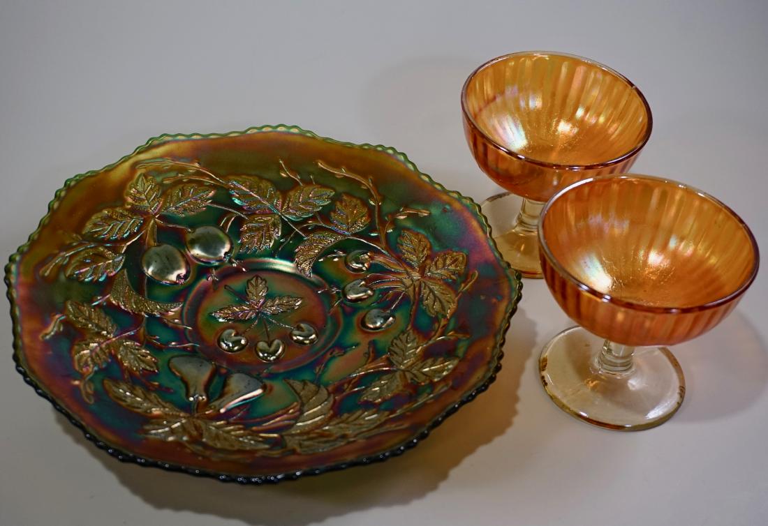 Carnival Glass Cherry Plate Iridescent Coupes Marigold (1 of 6)