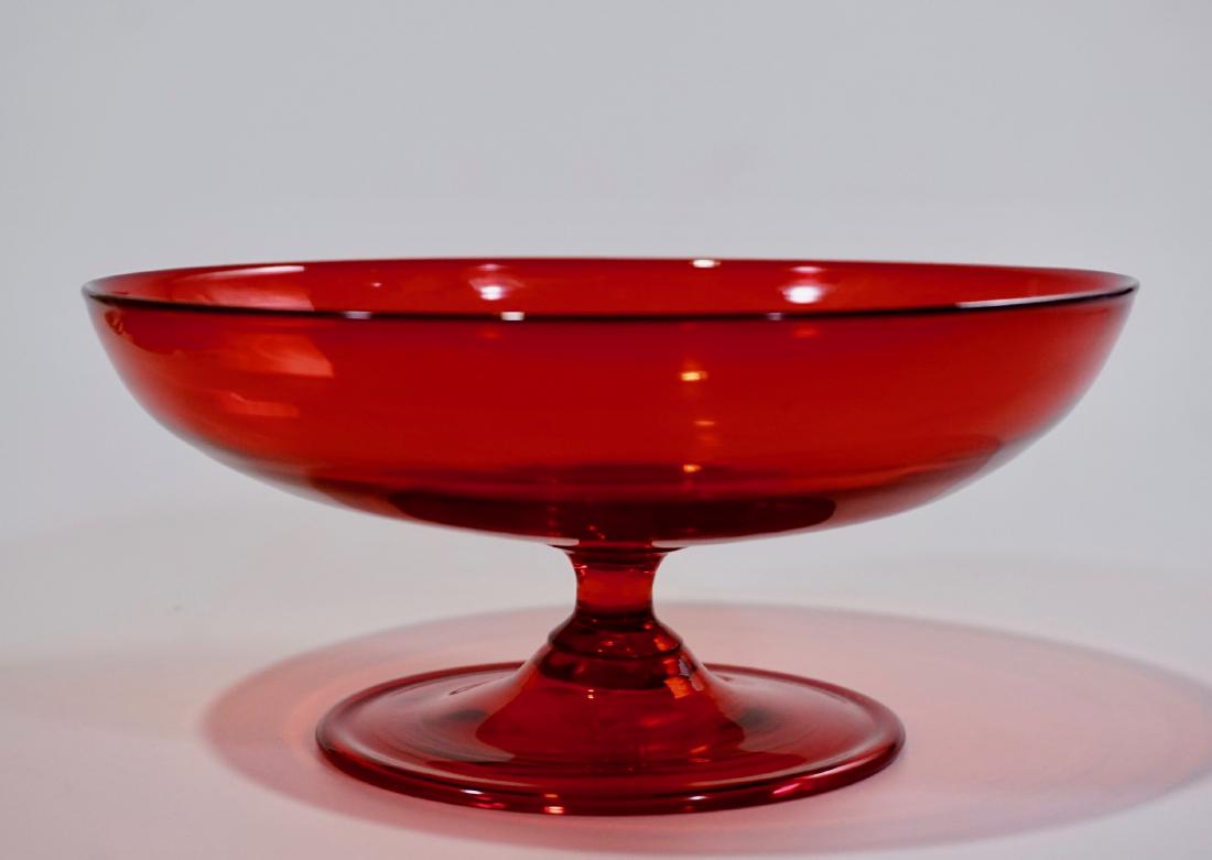 Ruby Red Glass Compote Vintage Pedestal Bowl