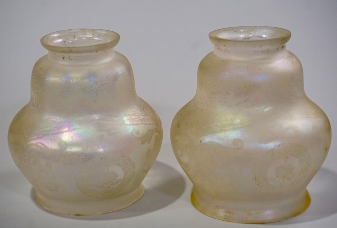 Iridescent Glass Lamp Shades Pair c1900 Frosted White (1 of 8)