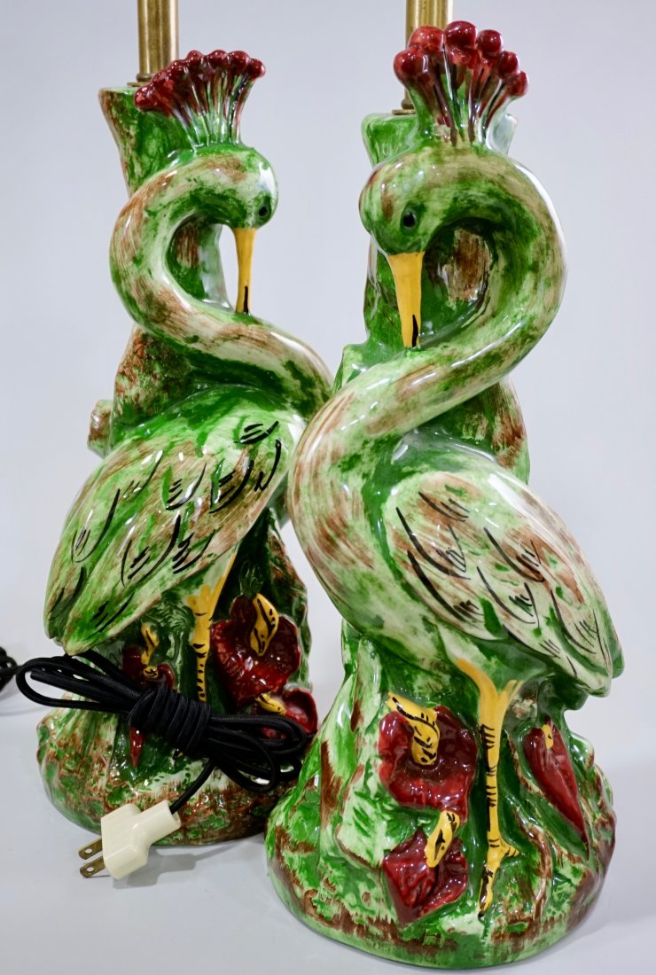 Art Deco Crane Heron Bird Vintage Ceramic Table Lamps (1 of 8)