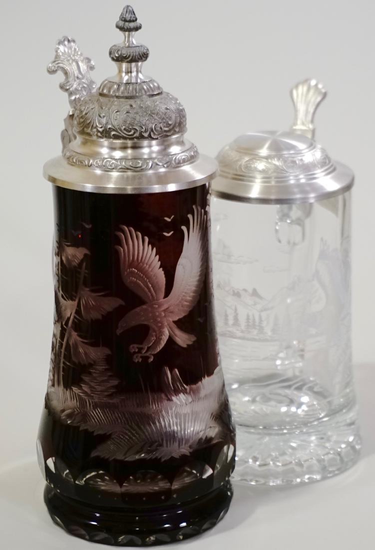 Bohemian Cut To Clear Eagle Stein Ruby Glass Pewter Lid (1 of 8)