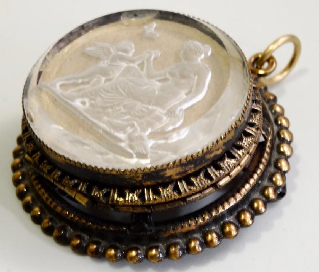 Intaglio Glass Pin Pendant Large Brooch: Intaglio Glass Pin Pendant Large Brooch Approximately 1 13/16 inches in diameter.