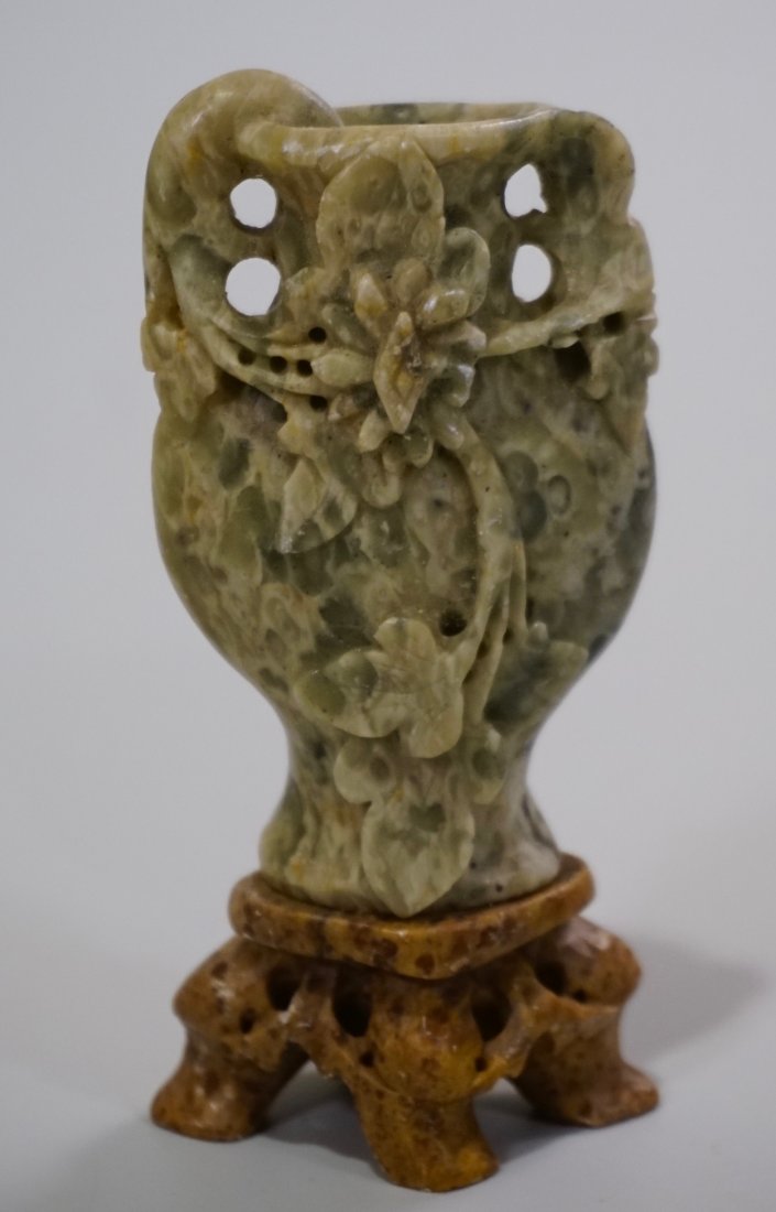 Chinese Carved Stone Vase on Carved Stand (1 of 4)