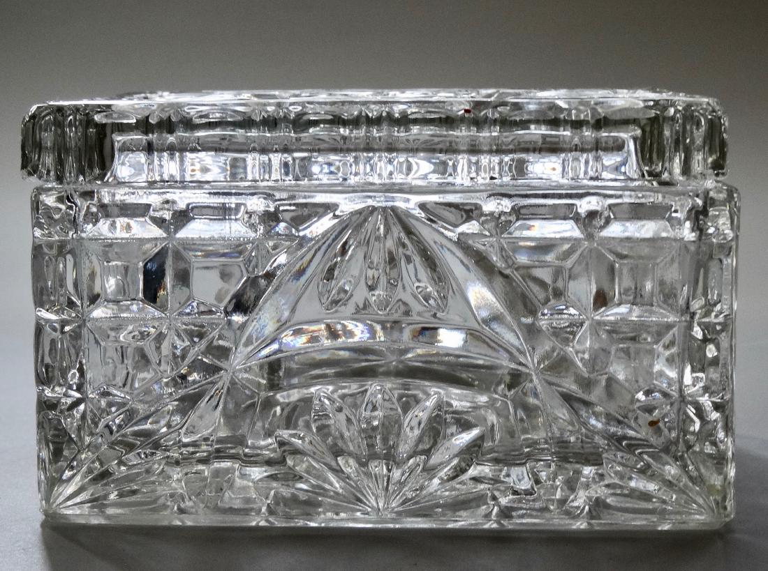 Vintage Pressed Glass Casket Trinket Jewelry Box: Vintage Pressed Glass Casket Trinket Jewelry Box Approximately 2 5/8 x 4 3/8 x 3 5/8 inches.
