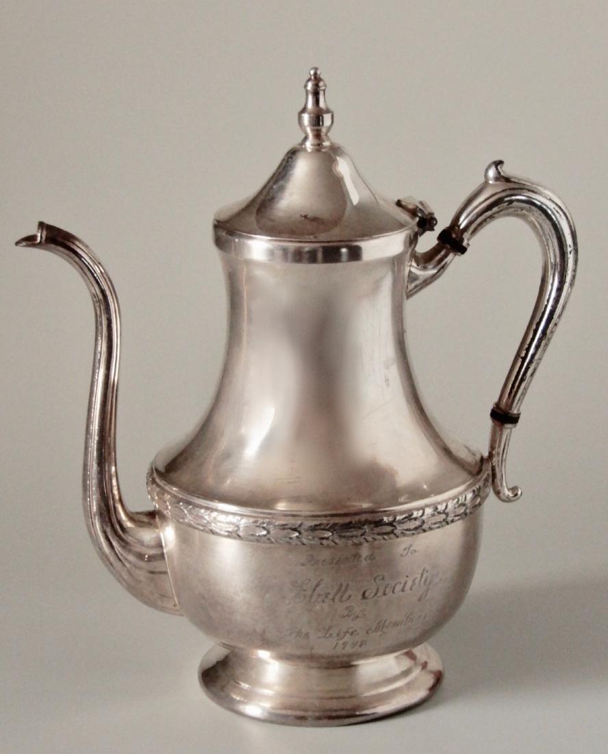 Vintage 1948 National Silver on Copper Ebell: Vintage 1948 National Silver on Copper Ebell Presentation Coffee Pot Approximately 9 1/8 x 5 1/4 x 10 1/8 inches tall.