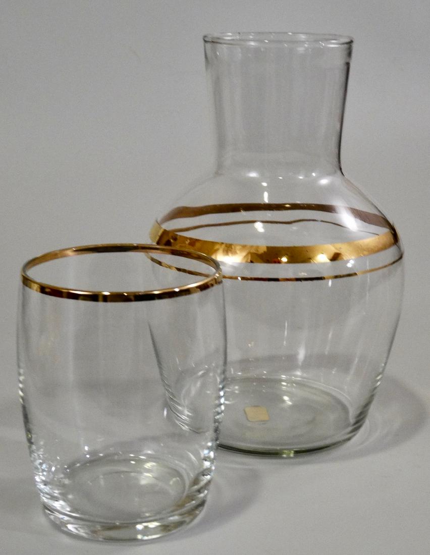 Libbey Art Deco Gold Band Clear Glass Tumble Up Bedside: Libbey Art Deco Gold Band Clear Glass Tumble Up Bedside Carafe Approximately 6 3/4 inches tall overall.
