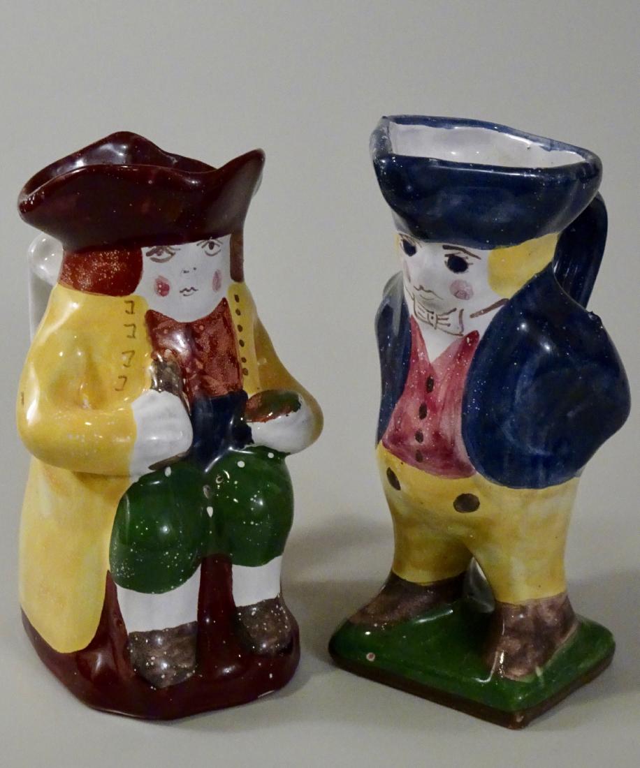 Portuguese Faience Pottery Toby Pitchers Lot of 2: Portuguese Faience Pottery Toby Pitchers Lot of 2 Figural Ceramic Approximately 6 and 6 3/8 inches tall.