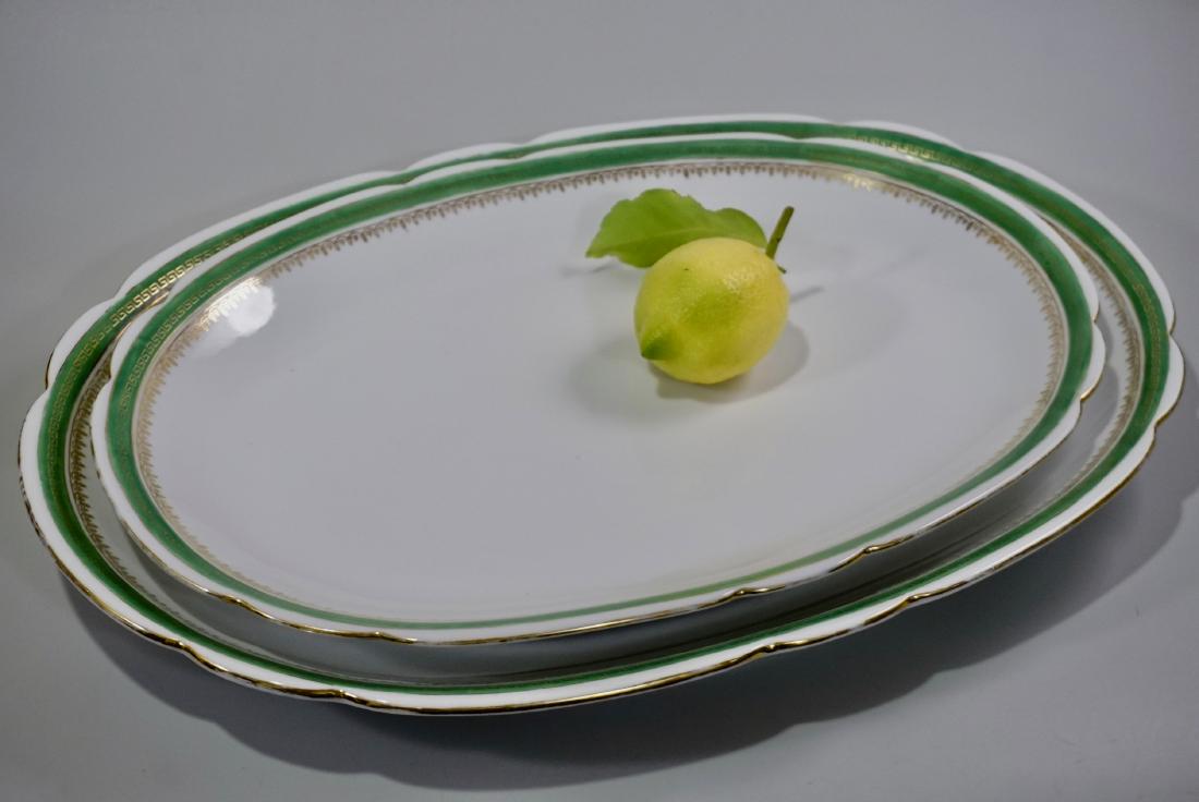 Large Imperial Crown Platter Greek Key Green Border: Large Imperial Crown Platter Greek Key Green Border Tray Lot of 2 Austrian Porcelain Serving Trays Approximately 16 1/2 x 11 9/16 and 14 1/4 x 10 5/16 inches.