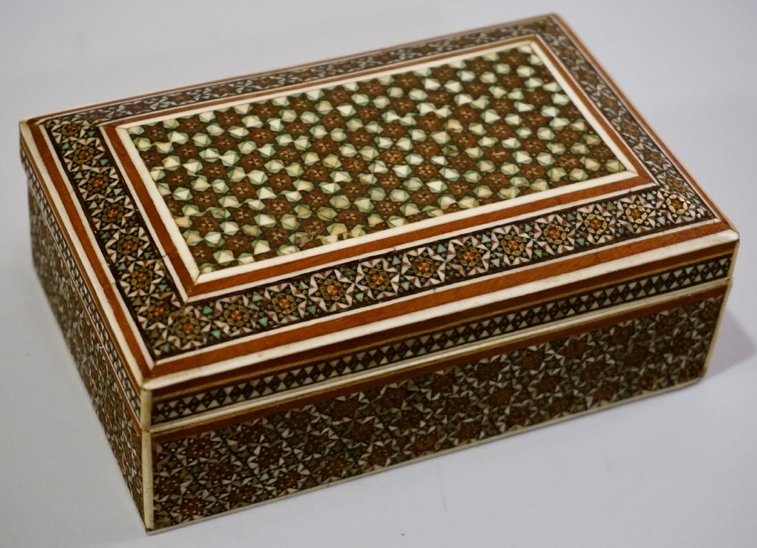 Wooden Syrian Damascene Vintage Trinket Box: Wooden Syrian Damascene Vintage Trinket Box Approximately 5 1/4 x 3 1/2 x 2 inches.