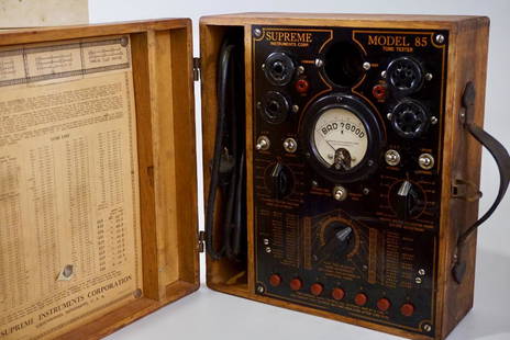 Vintage Radio Tube Tester Supreme Instruments Model 85: Vintage Radio Tube Tester Supreme Instruments Model 85 c1935 Greenwood Mississippi USA Approximately 5 1/4 x 12 5/16 x 11 3/16 inches.