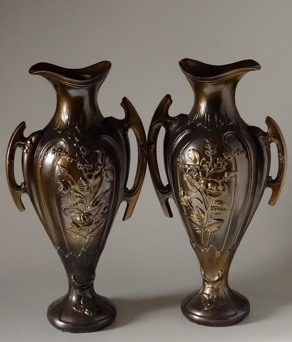 Art Nouveau French Mantel Vases Antique Bronzed Spelter