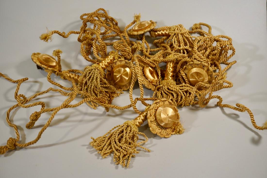 Vintage Rosette and Tassel Picture Frame Rope Hanger: Vintage Rosette and Tassel Picture Frame Rope Hanger with Rail Hook Lot of 6 Cord is about 32 inches long.